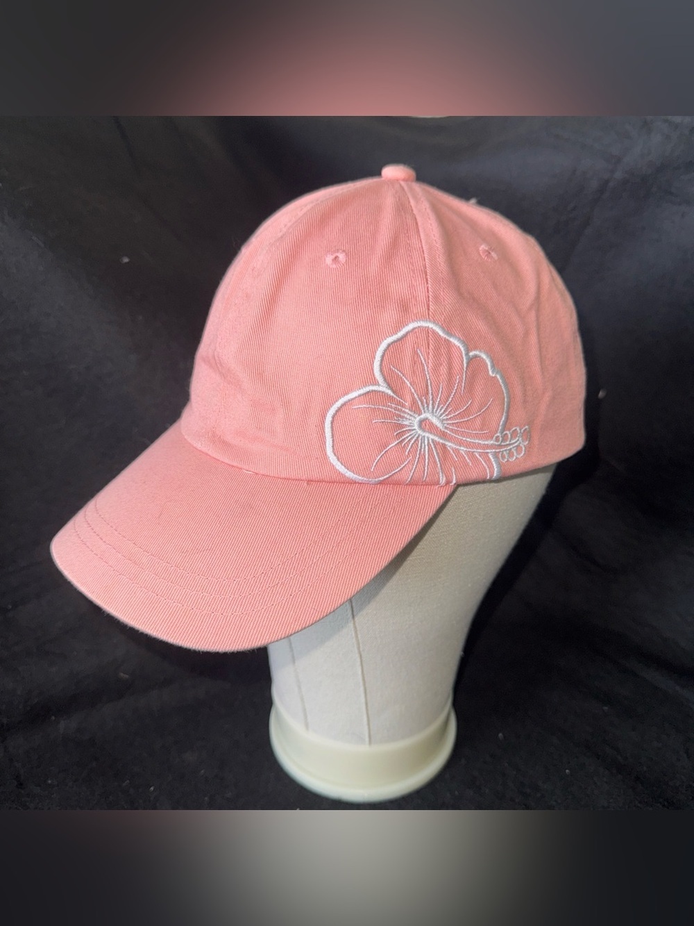 Caribbean Joe Pink Embroidered White Hibiscus Flower Baseball Hat Cap Adjustable